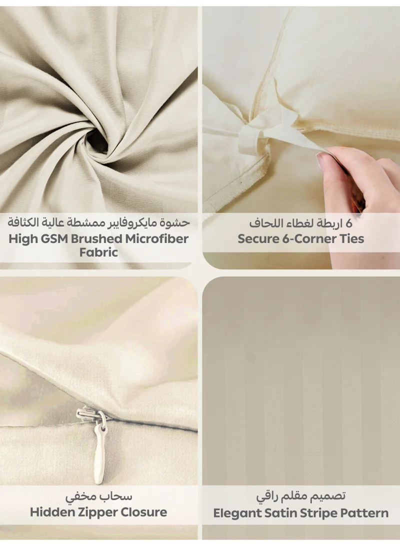 Donetella Striped Duvet Cover Set King Size 260x240 cm - 6-Pcs Bed Set, Microfiber Fabric - 1 Duvet Cover, 1 Fitted Sheet, 2 Pillow Sham, 2 Pillowcase (Filler Not Included)