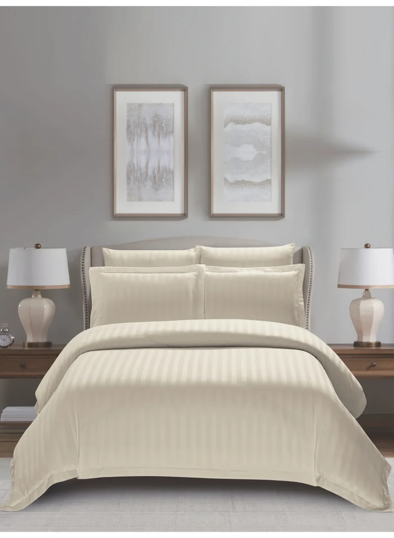 Donetella Striped Duvet Cover Set King Size 260x240 cm - 6-Pcs Bed Set, Microfiber Fabric - 1 Duvet Cover, 1 Fitted Sheet, 2 Pillow Sham, 2 Pillowcase (Filler Not Included)