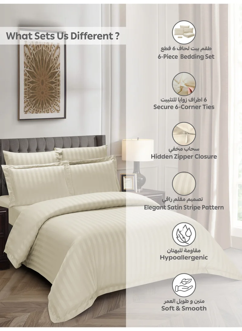 Donetella Striped Duvet Cover Set King Size 260x240 cm - 6-Pcs Bed Set, Microfiber Fabric - 1 Duvet Cover, 1 Fitted Sheet, 2 Pillow Sham, 2 Pillowcase (Filler Not Included)
