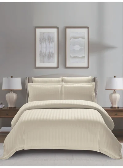 Donetella Striped Duvet Cover Set King Size Fits 200x200 cm - 6-Pcs Bed Set, Microfiber Fabric - 1 Duvet Cover, 1 Fitted Sheet, 2 Pillow Sham, 2 Pillowcase (Filler Not Included)