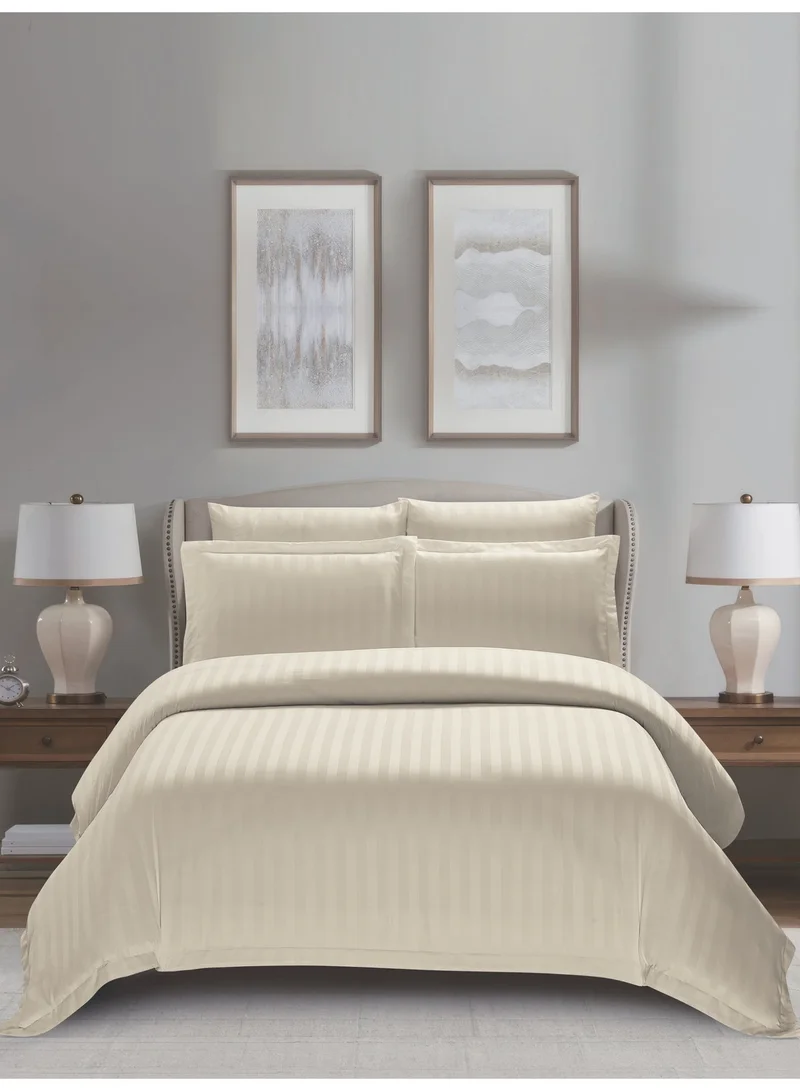 Donetella Striped Duvet Cover Set King Size Fits 200x200 cm - 6-Pcs Bed Set, Microfiber Fabric - 1 Duvet Cover, 1 Fitted Sheet, 2 Pillow Sham, 2 Pillowcase (Filler Not Included)