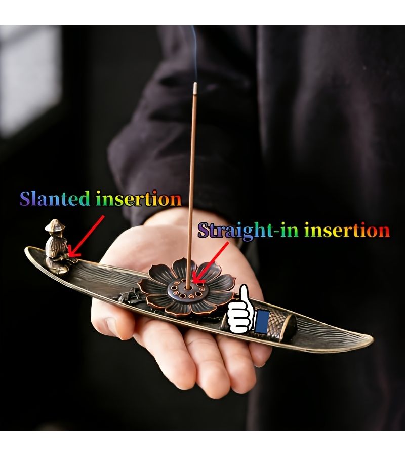 2 Pack Zinc Alloy Boat Shape Incense Holder Set With Plum Blossom Design - Image 1