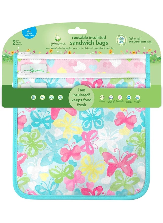 green sprouts Reusable Insulated Sandwich Bags (2 Pack)-Aqua Butterflies - Image 3