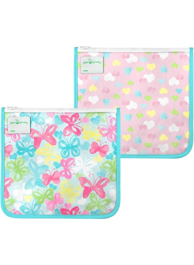 green sprouts Reusable Insulated Sandwich Bags (2 Pack)-Aqua Butterflies - Image 1