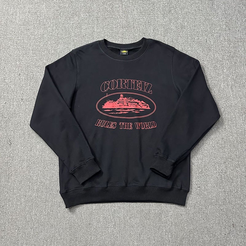Correct Letter Print Street Basic Sweatshirt Round Neck Loose High Street Jacket - Image 1
