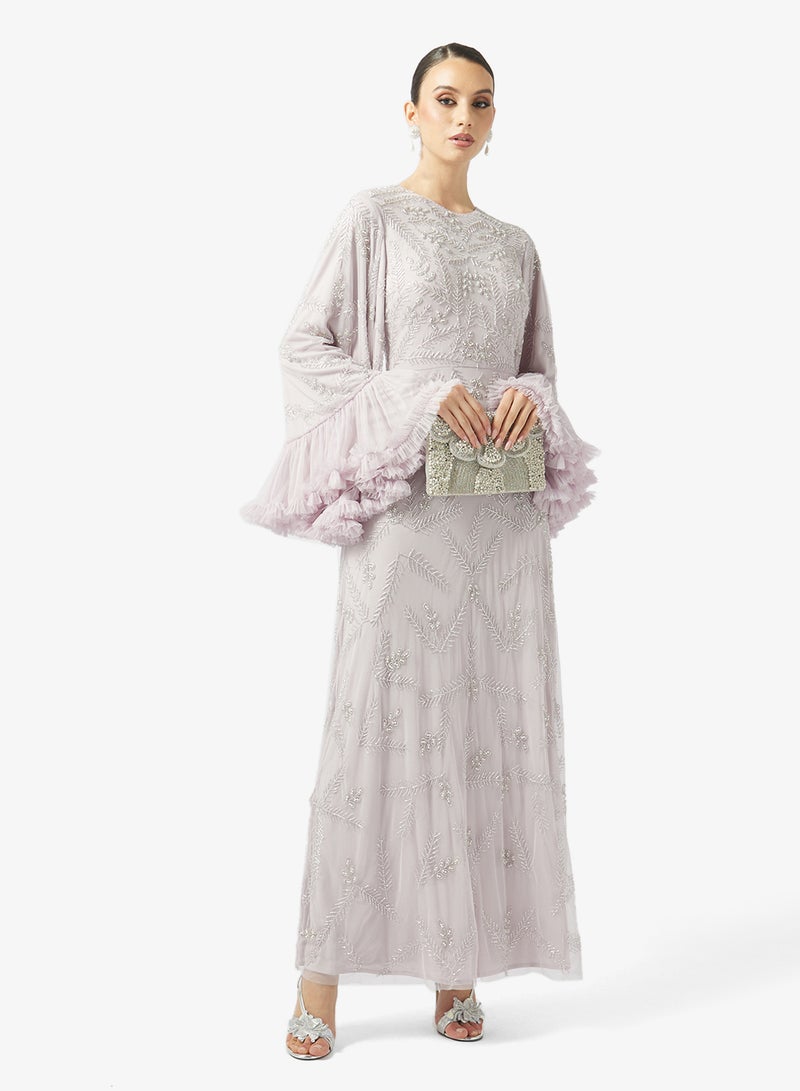 MARYISA Embroidered Ruffle Sleeve Maxi Dress - Image 4