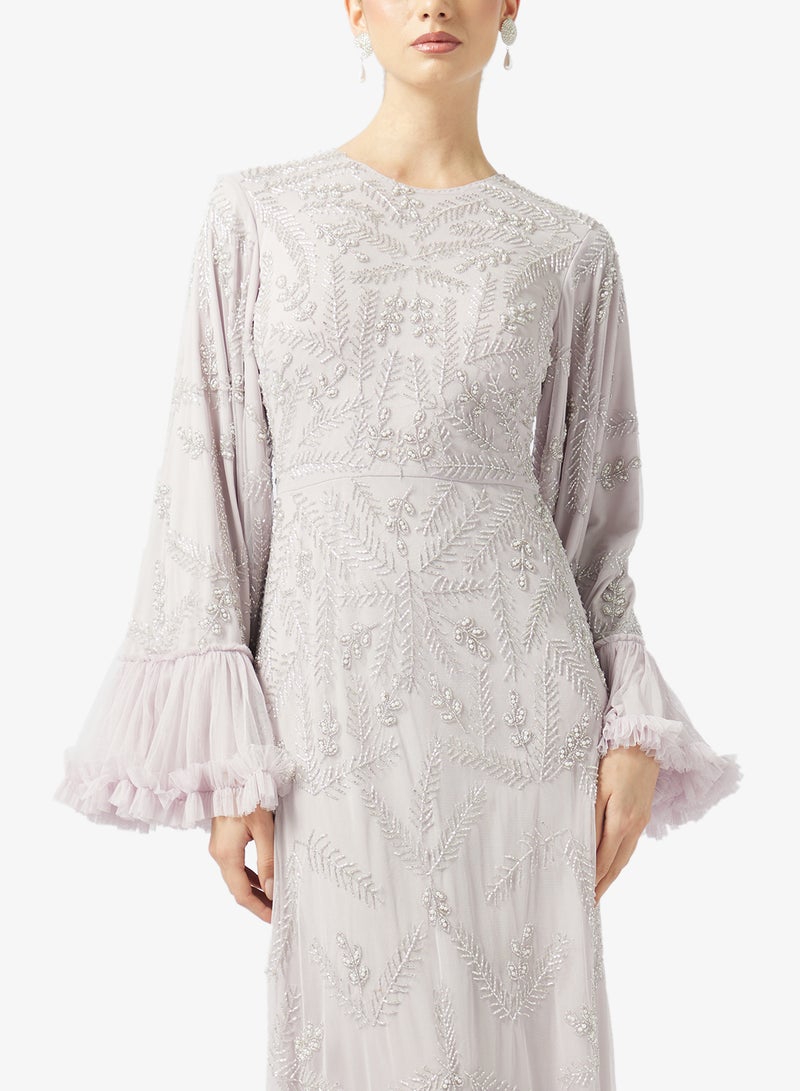 MARYISA Embroidered Ruffle Sleeve Maxi Dress - Image 3