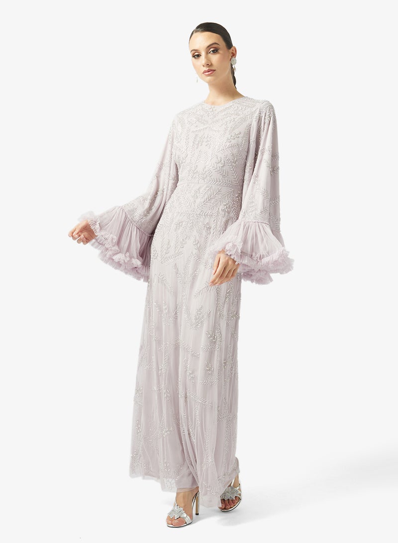 MARYISA Embroidered Ruffle Sleeve Maxi Dress - Image 1