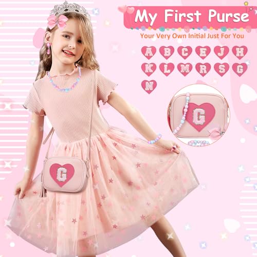 KKXIU Gifts For 3 4 5 6 7 8 Year Old Girls Dress Up Jewelry Kids Toys Toddler Purse Heart Little Girl Bag (G, Pink) - Image 3