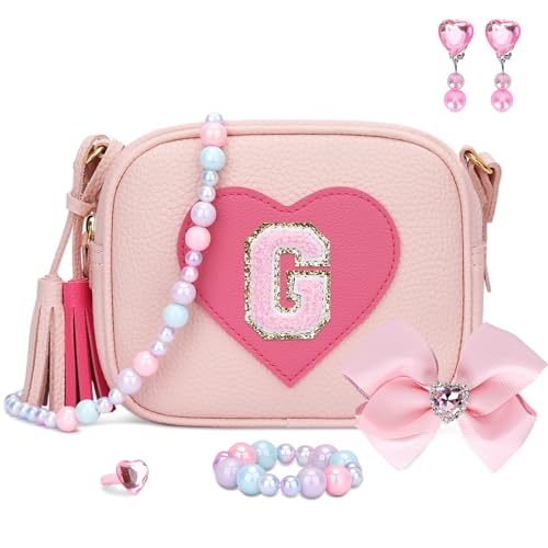 KKXIU Gifts For 3 4 5 6 7 8 Year Old Girls Dress Up Jewelry Kids Toys Toddler Purse Heart Little Girl Bag (G, Pink) - Image 1
