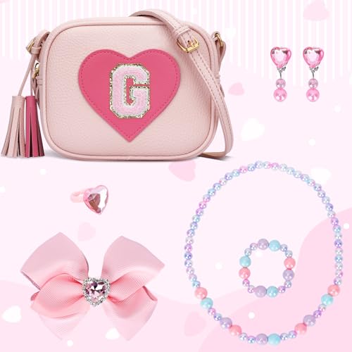KKXIU Gifts For 3 4 5 6 7 8 Year Old Girls Dress Up Jewelry Kids Toys Toddler Purse Heart Little Girl Bag (G, Pink) - Image 4