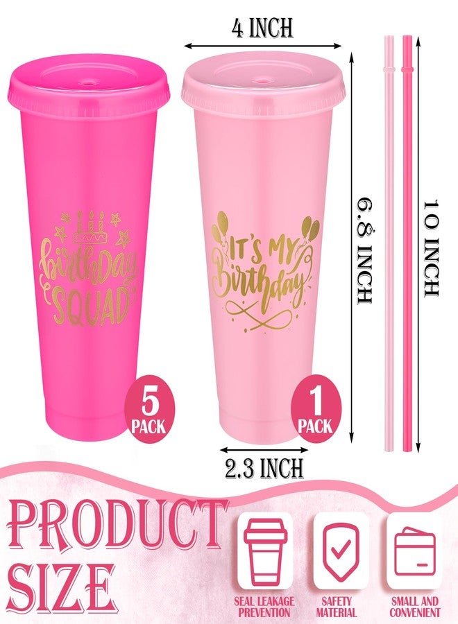 Jingmore Birthday Squad Cups 24 oz Party Tumblers Plastic Tumblers with Lid and Straw for 20th 30th 40th 50th 60th Birthday Decorations Favor for Women Girls Adults(Pink, Rose Red,6 Pcs) - Image 2