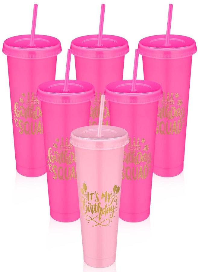 Jingmore Birthday Squad Cups 24 oz Party Tumblers Plastic Tumblers with Lid and Straw for 20th 30th 40th 50th 60th Birthday Decorations Favor for Women Girls Adults(Pink, Rose Red,6 Pcs) - Image 1