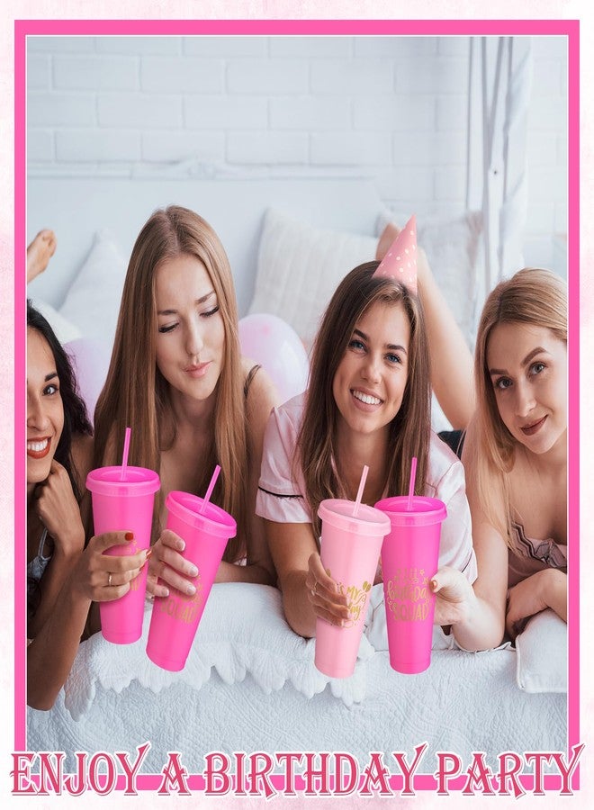 Jingmore Birthday Squad Cups 24 oz Party Tumblers Plastic Tumblers with Lid and Straw for 20th 30th 40th 50th 60th Birthday Decorations Favor for Women Girls Adults(Pink, Rose Red,6 Pcs) - Image 5