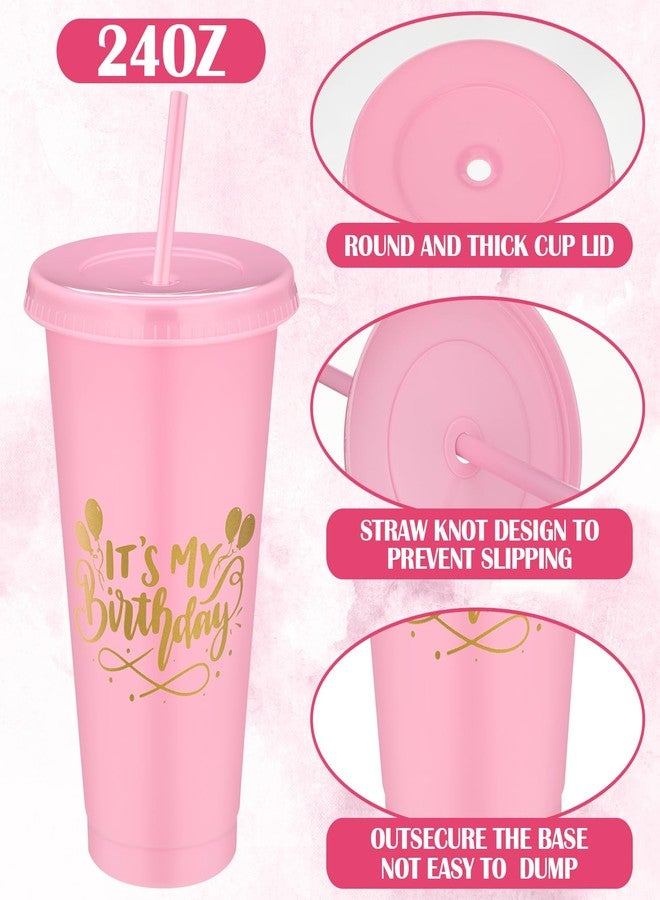 Jingmore Birthday Squad Cups 24 oz Party Tumblers Plastic Tumblers with Lid and Straw for 20th 30th 40th 50th 60th Birthday Decorations Favor for Women Girls Adults(Pink, Rose Red,6 Pcs) - Image 3