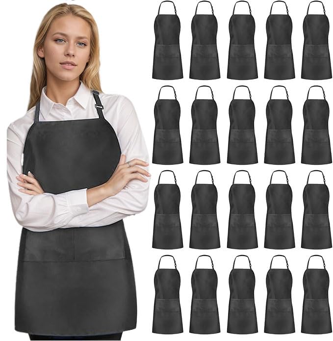Nymmoata 2 Pack Black Kitchen Aprons: Chef Cooking Bid Apron for Adults Women & Men with Pockets - Adjustable Smock Aprons for BBQ Grilling Painting Artist Servers Baking Crafts(Black, 2 Pack) - Image 1