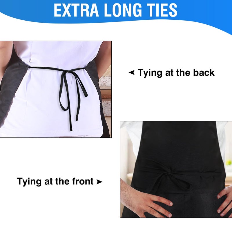 Nymmoata 2 Pack Black Kitchen Aprons: Chef Cooking Bid Apron for Adults Women & Men with Pockets - Adjustable Smock Aprons for BBQ Grilling Painting Artist Servers Baking Crafts(Black, 2 Pack) - Image 3