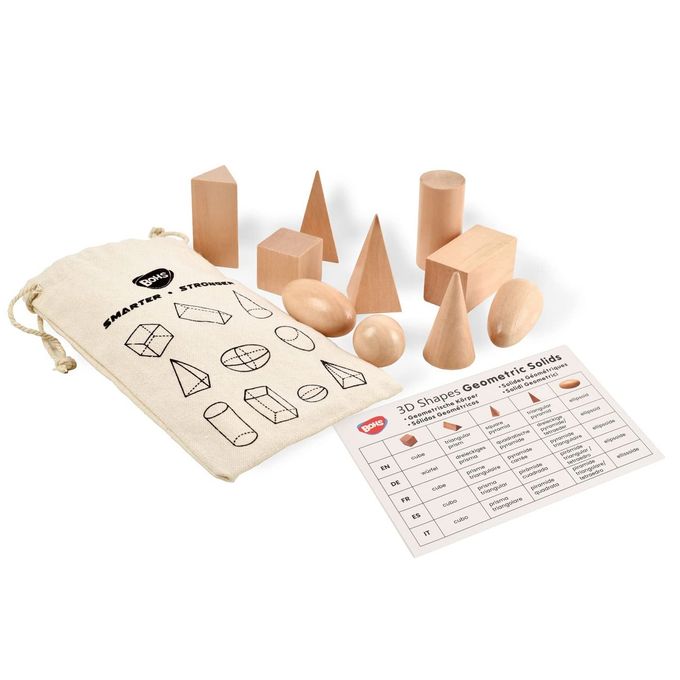BOHS Geometric Solids Guess Game 3D Shapes Miniature SetWooden Montessori Toys Ages 3 and Up - Image 1