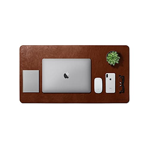 DailyObjects Large Premium Vegan Leather Desk Mat|Anti-Skid|Anti-Slip|85*45cm|Reversible Desk spread Turf Desk/Laptop Mat for Work from Home/Office/Gaming- Extended mouse pad and keyboard desk pad-Tan - Image 1