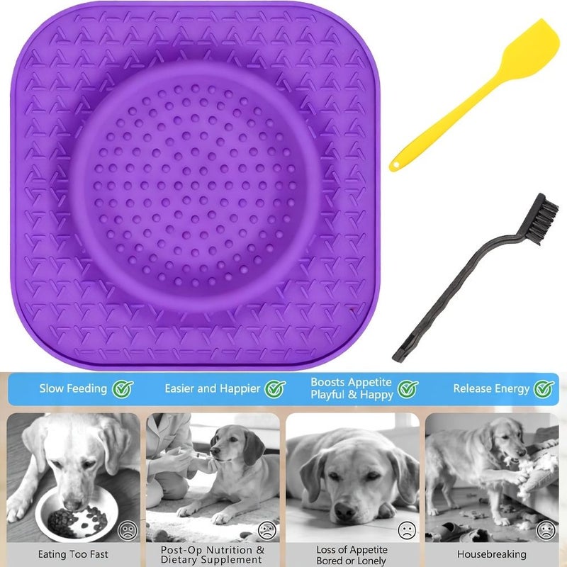 Blue Silicone Slow Feeder Dog Bowl with Lick Mat and Cleaning Brush - Image 1