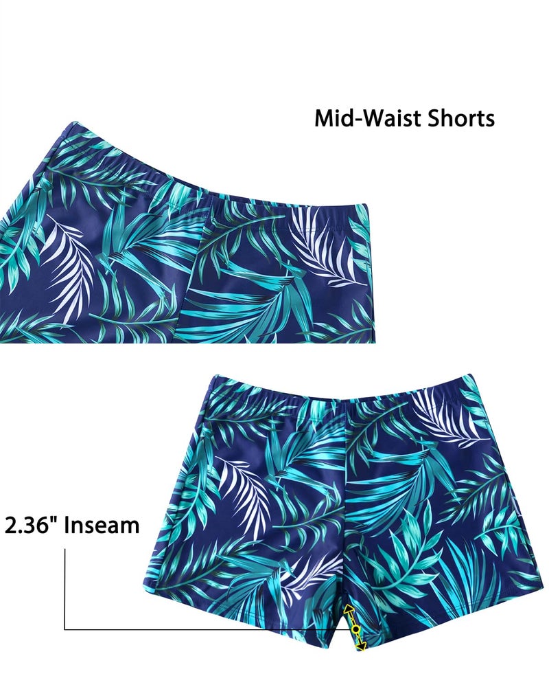 Daci Women Blue Leaves Two Piece Rash Guard Long Sleeve Swimsuits UV UPF 50+ Swim Shirt Bathing Suit with Boyshort Bottom L - Image 5