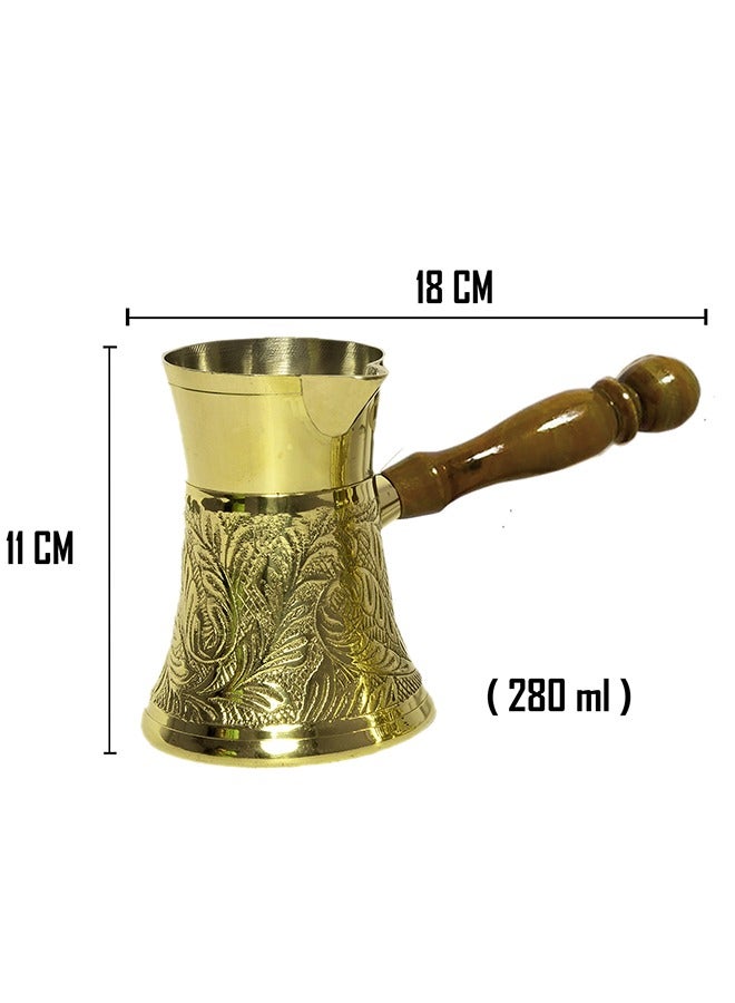Majestic Majestic Brass Turkish Coffee Pot – Capacity: 280 ml (Large Size), Embossed Design, Golden Color – Handcrafted with Wooden Handle, Perfect for Turkish Coffee, Arabic Coffee, Tea, Milk, and Hot Beverages  - Image 5