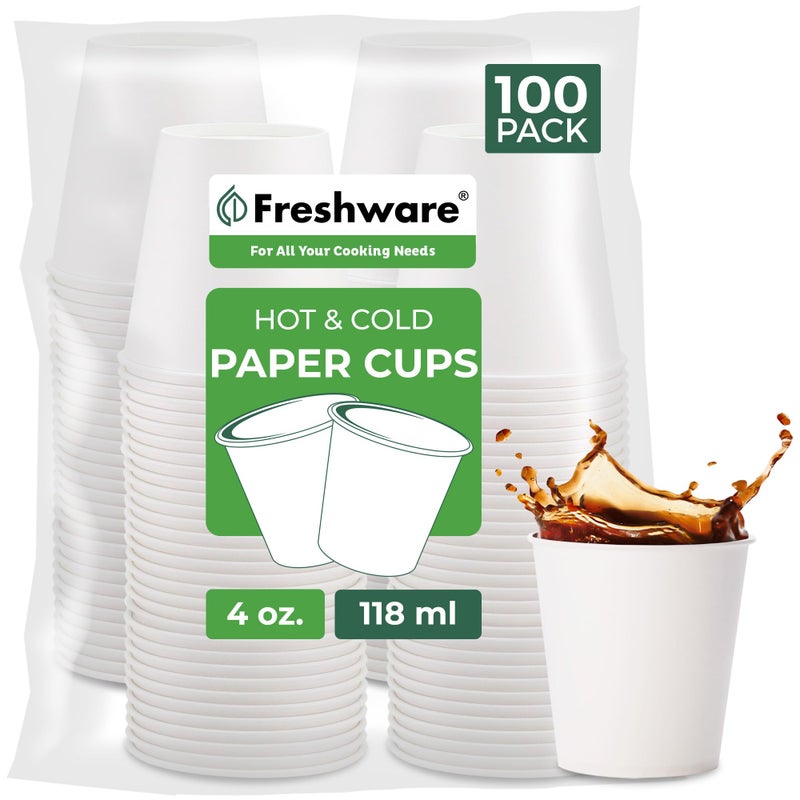 Freshware Coffee Cups 4 oz [100 Pack] Disposable Paper Cups for Mouthwash Cups, Hot Paper Coffee Cup, Ideal for Bathroom Cup - Image 1