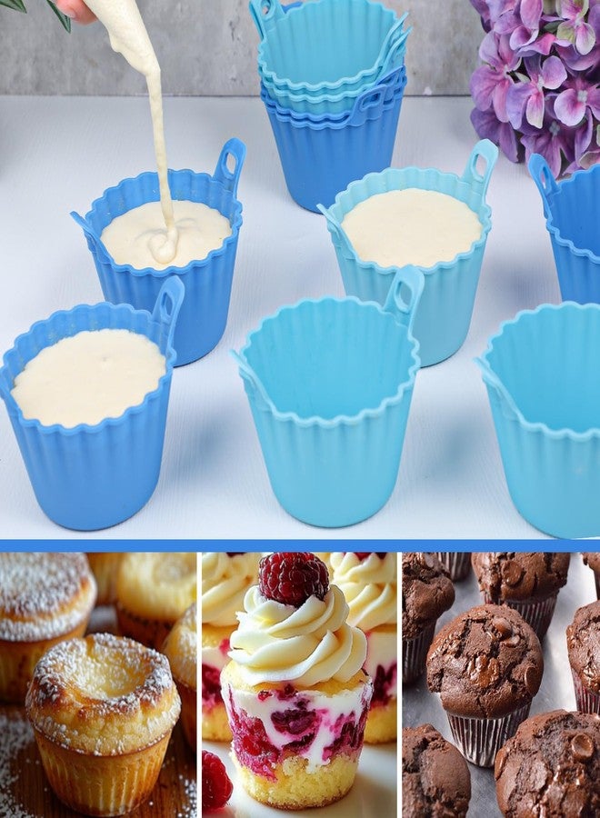 Koluti Nonstick Silicone Muffin Baking Cups Pack of 8, Reusable Cupcake Molds with Double Handle, BPA Free, Small Round Air Fryer Cupcakes Liner, 2 Colors - Image 5