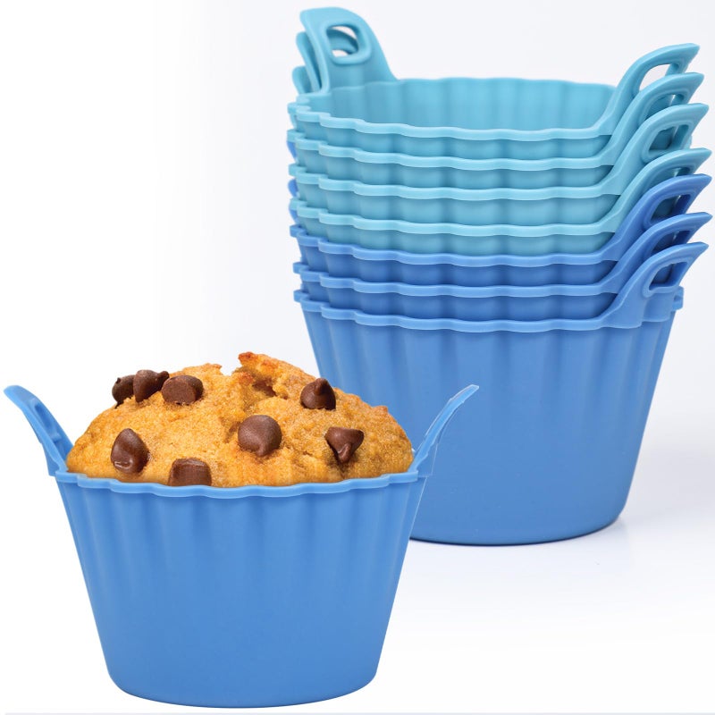 Koluti Nonstick Silicone Muffin Baking Cups Pack of 8, Reusable Cupcake Molds with Double Handle, BPA Free, Small Round Air Fryer Cupcakes Liner, 2 Colors - Image 1