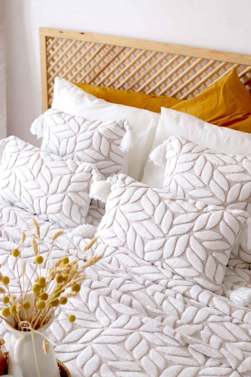 Hamur Dough Scandinavian Bedspread Set Double Set Bohemian Punch Punch Pattern Lotus Beige