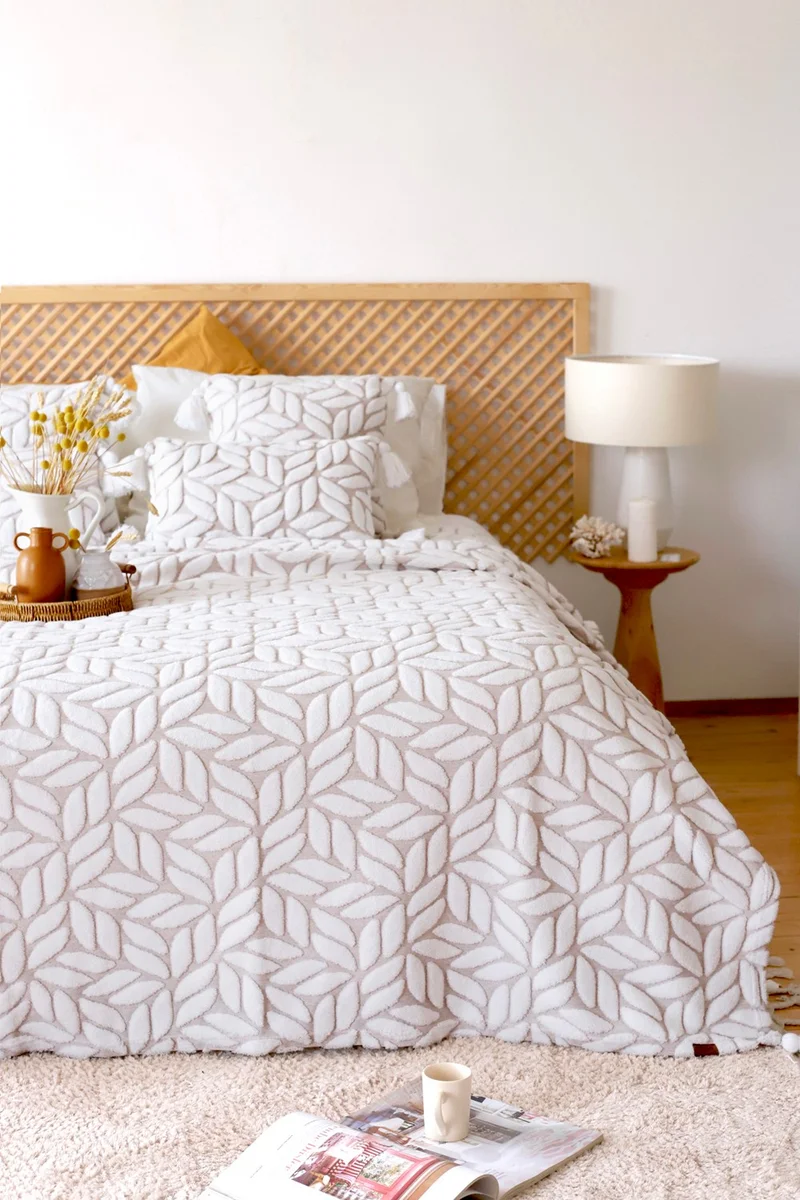Hamur Dough Scandinavian Bedspread Set Double Set Bohemian Punch Punch Pattern Lotus Beige