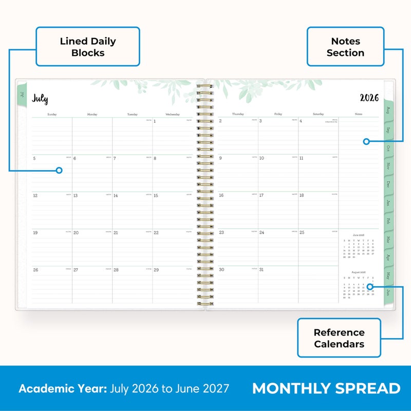 Blue Sky 2026-2027 Weekly and Monthly Academic Year Planner Calendar, July 2026 - June 2027, 8.5" x 11", Flexible Cover, Wirebound, Laminated Tabs, Storage Pocket, Laurel - Image 4