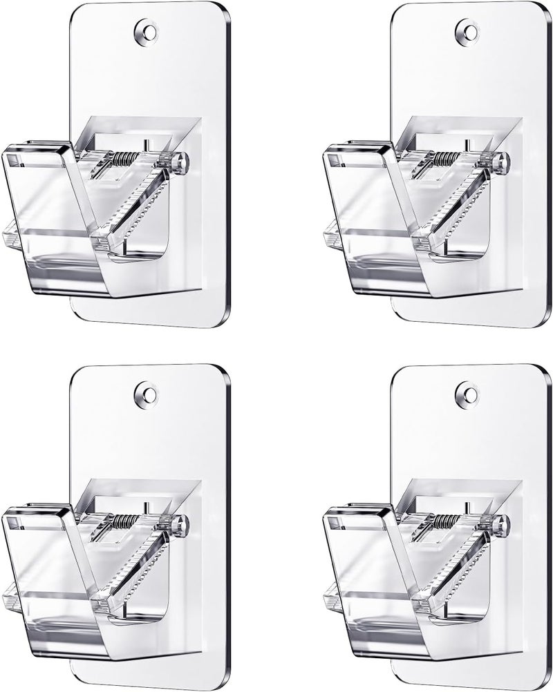 EKOTTOK Universal Curtain Rod Holders, No Drill Curtain Rod Brackets, Self Adhesive Curtain Rod Brackets Up to 30 LB, Nail Free Curtain Rod Hooks for Bathroom, Bedroom, Livingroom, Kitchen (4PC, Transparent) - Image 1