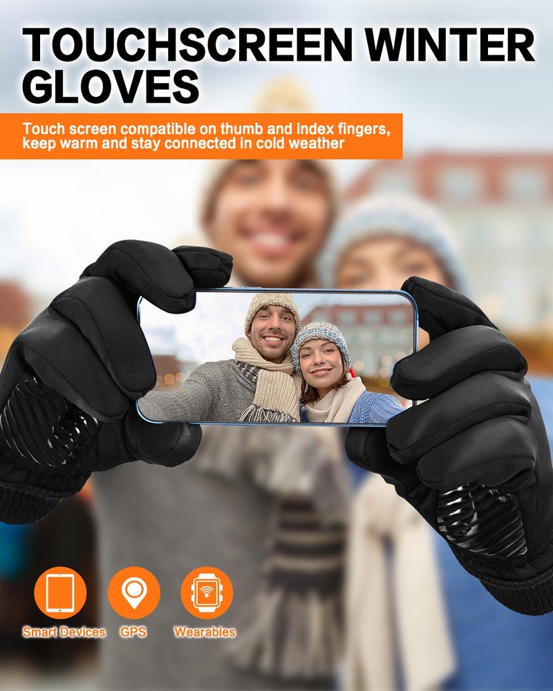 FEWTUR Men Waterproof Winter Gloves for Women Thermal Running - Water Proof Cold Weather Touchscreen Gloves for Hiking, Snow Warm Touch Screen (Medium, Black) - Image 3