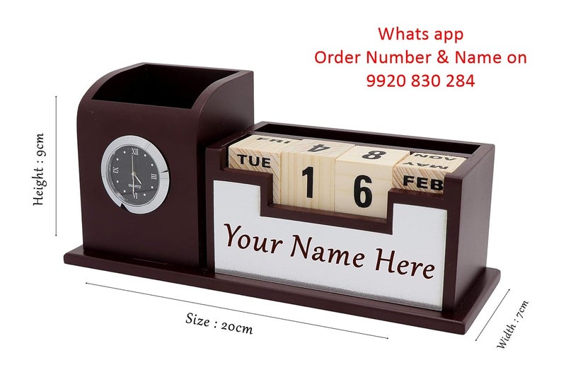 CrownLit Wood Personalised Pen Stand With Name | Diwali Gift Items | Corporate Gifts, Stationery, Brown - Image 3