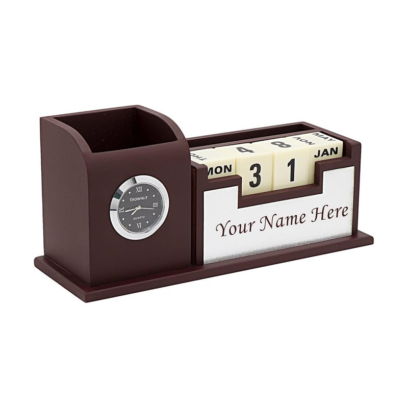 CrownLit Wood Personalised Pen Stand With Name | Diwali Gift Items | Corporate Gifts, Stationery, Brown - Image 1