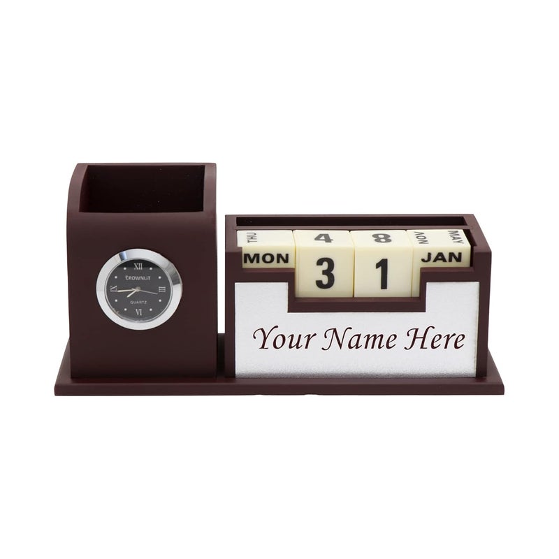 CrownLit Wood Personalised Pen Stand With Name | Diwali Gift Items | Corporate Gifts, Stationery, Brown - Image 5