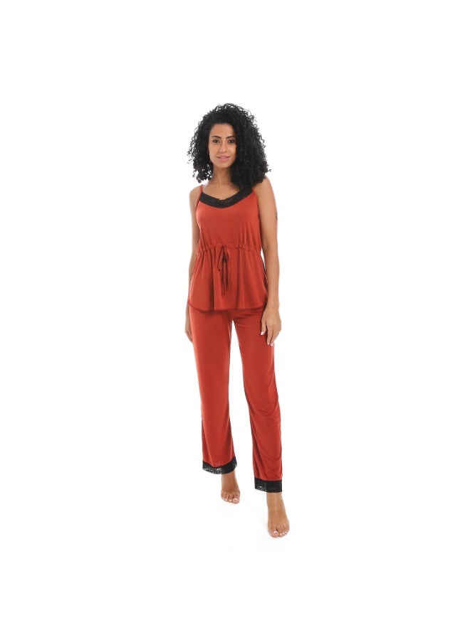 Caesar Women's two-piece pajama set, top and pants with a belt at the waist  - Image 1