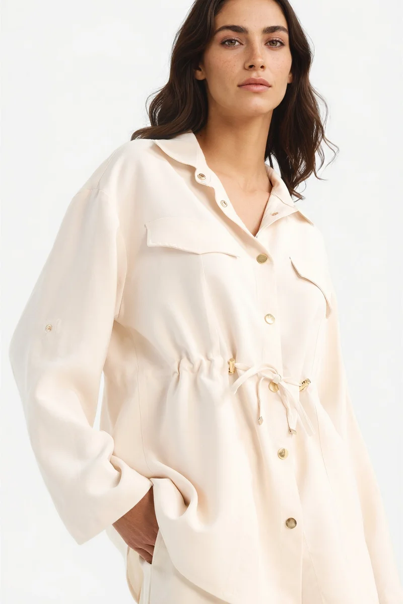 Regular Fit Elastic Waist Tencel Thin Jacket