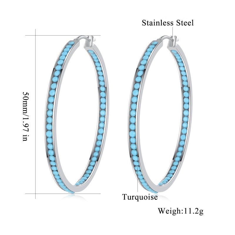 CiNily Large Hoop Earrings for Women Hypoallergenic,Stainless Steel Turquoise Big Hoop Earring Large Rhinestone Hoops Hoop Earrings Jewelry 2" - Image 3