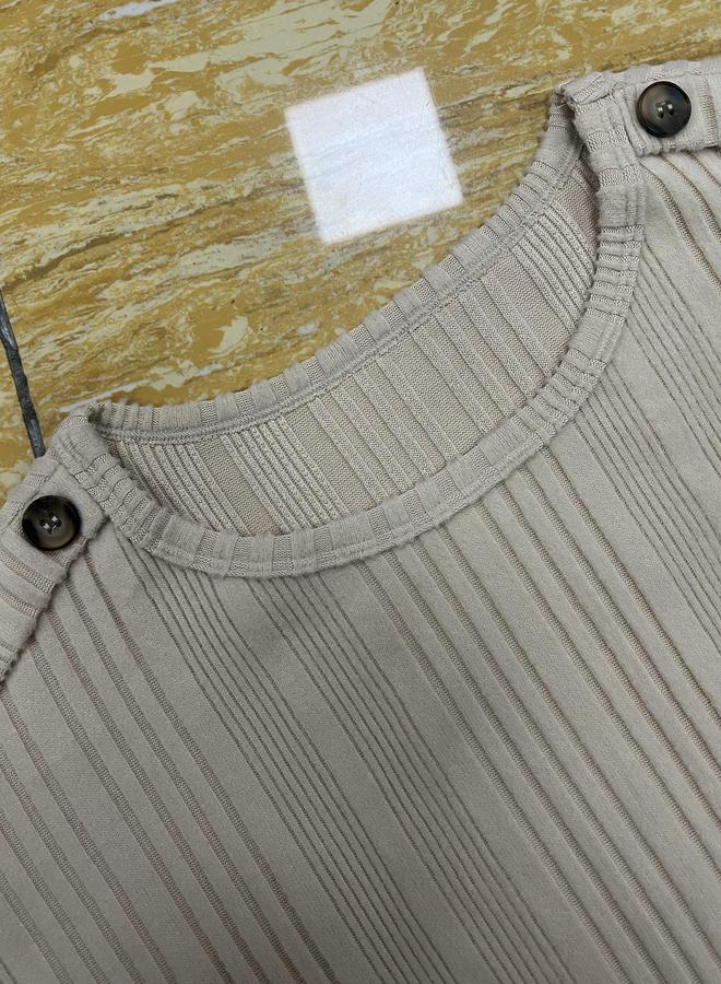 Take Two Women Beige Ribbed Long Sleeve Top with Button Detail - Image 4