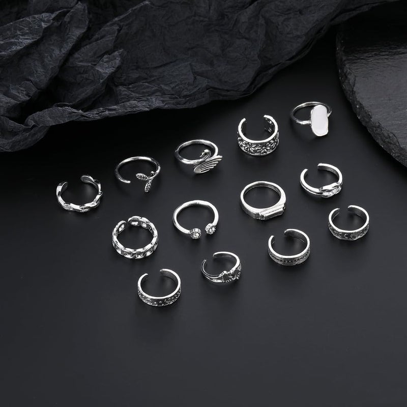 Acruccen 46 Pcs Open Toe Rings Set for Women Adjustable Finger Tail Ring Summer Beach Foot Jewelry Silver-tone - Image 5