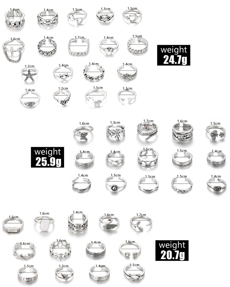 Acruccen 46 Pcs Open Toe Rings Set for Women Adjustable Finger Tail Ring Summer Beach Foot Jewelry Silver-tone - Image 3