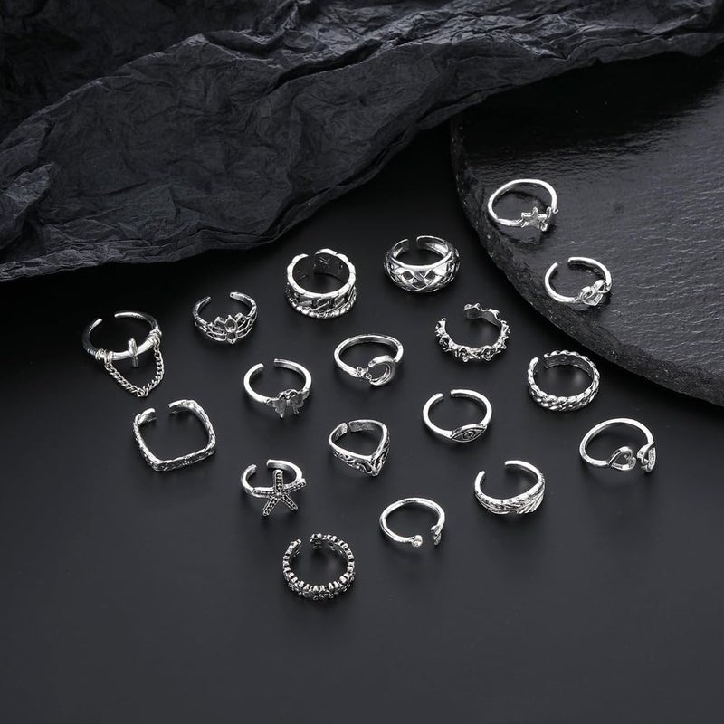 Acruccen 46 Pcs Open Toe Rings Set for Women Adjustable Finger Tail Ring Summer Beach Foot Jewelry Silver-tone - Image 4