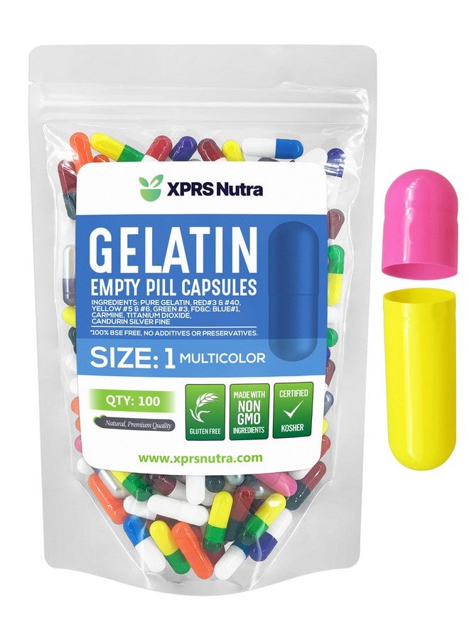 XPRS Nutra كبسولات فارغة حجم 1 عدد 100 كبسولات جيلاتينية فارغة كبسولات حبوب فارغة لتعبئة الكبسولات بنفسك كبسولات حبوب نقية من الأبقار كبسولات جيلاتينية فارغة (متعددة الألوان) - Image 1