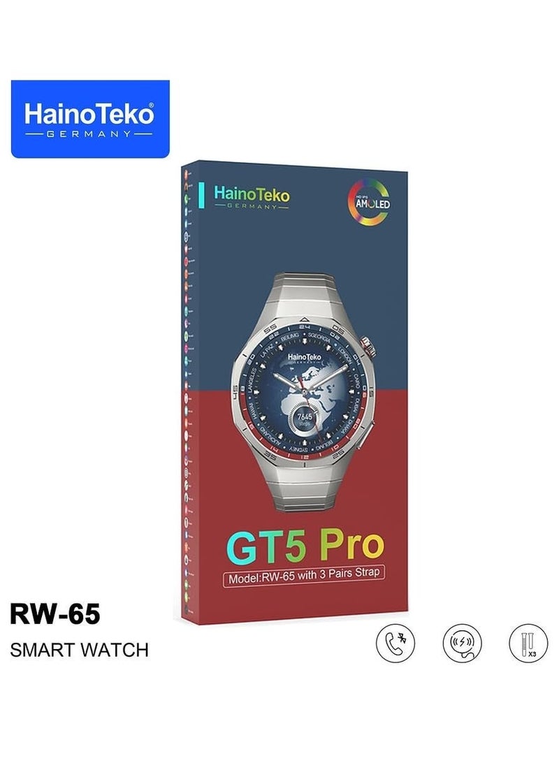 Haino Teko HainoTeko GT5 Pro Smart Watch Model RW-65 | AMOLED Display, Health Monitoring, Includes 3 Pairs of Straps, RW65 - Image 2