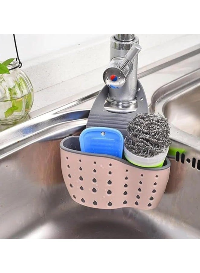 مرفا منظم رف الحوض للمطبخ - حامل صابون وإسفنجة وصينية تجفيف (وردي) - Image 3