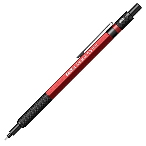 Scrikss 0.5mm Mechanical Clutch Lead Pen Pencil Red Brass Body Push Mechanism Graph-X Series Eraser Included - Image 1