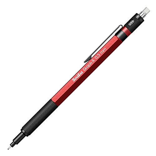Scrikss 0.5mm Mechanical Clutch Lead Pen Pencil Red Brass Body Push Mechanism Graph-X Series Eraser Included - Image 4