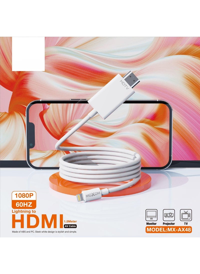 MOXOM Lightning To HDMI 1.5 Meter Digital AV Cable to Connect to Monitor, Projector, TV, etc MX-AX48 White  - Image 5
